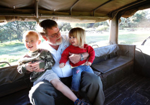 Kaj and grandkids in the Pinzgauer