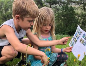 Grandkids studying flower guide